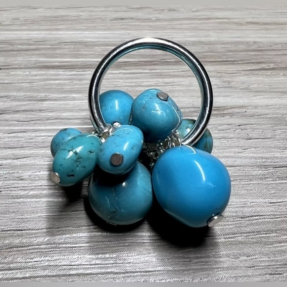 Designer Southwest Sterling Silver Turquoise Cha-Cha Bead Stretch Ring, Size 5 - Picture 3 of 8